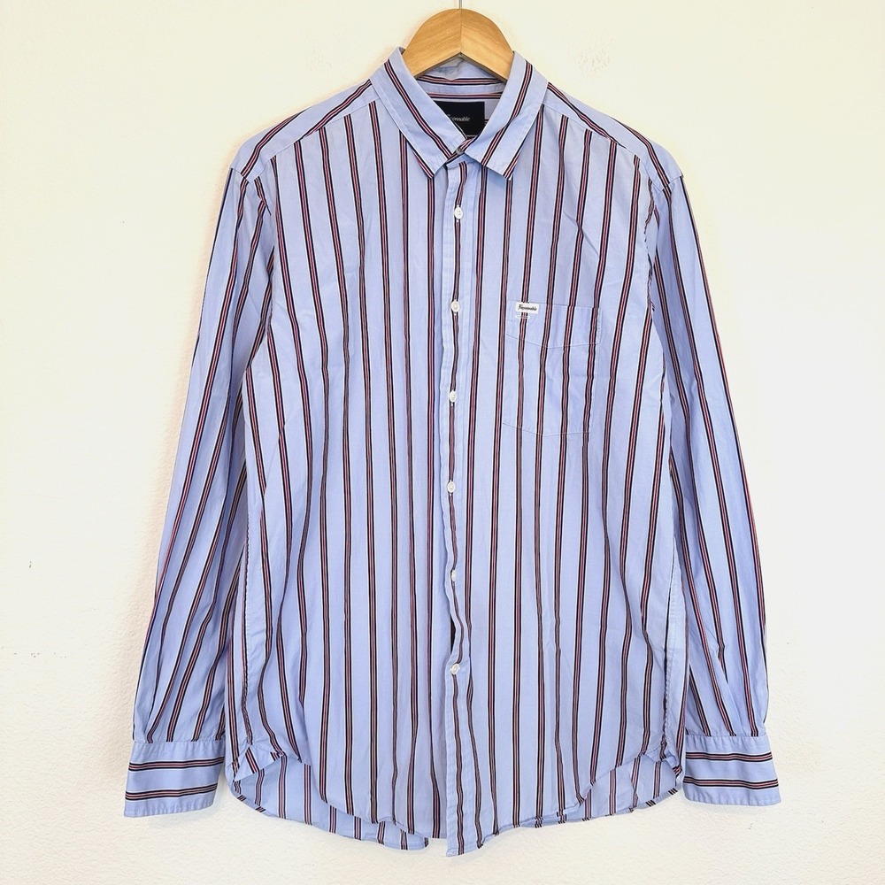 Faconnable Club Dress Shirt  L Long Sleeve Blue Striped Button Down Classic 90's